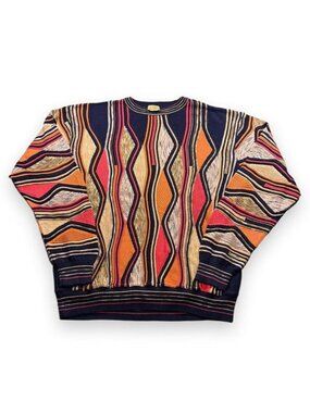 Vintage 90s Montechiaro Coogi Style 3D Knit Multicolor Sweater XL Made in Italy